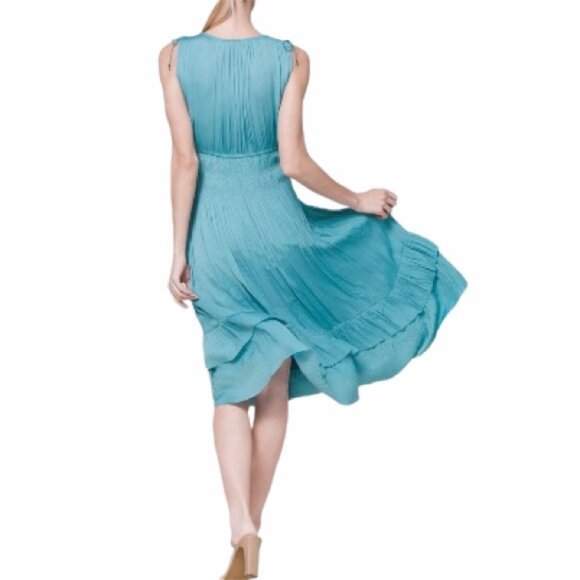 WHBM White House Black Market Midi Dress Large Pleated Sleeveless V-neck NWT - Picture 2 of 16